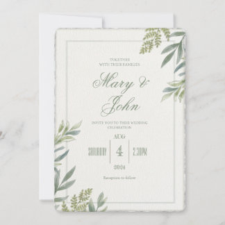 Invitation Aquarelle simple Faux Deckled Edge Wedding Invitat