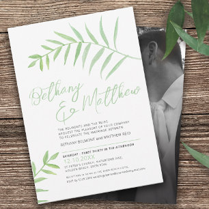 Invitation Aquarelle simple minimaliste feuille vert blanc