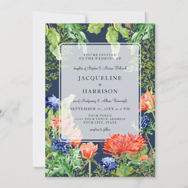 Invitation Aquarelle simple moderne Marine Blue Mum Thistore (Devant)