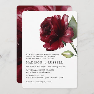 Invitation Aquarelle simple Rose rouge profond Mariage offici