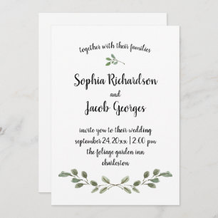 Invitation Aquarelle simple Verdure et script  Mariage