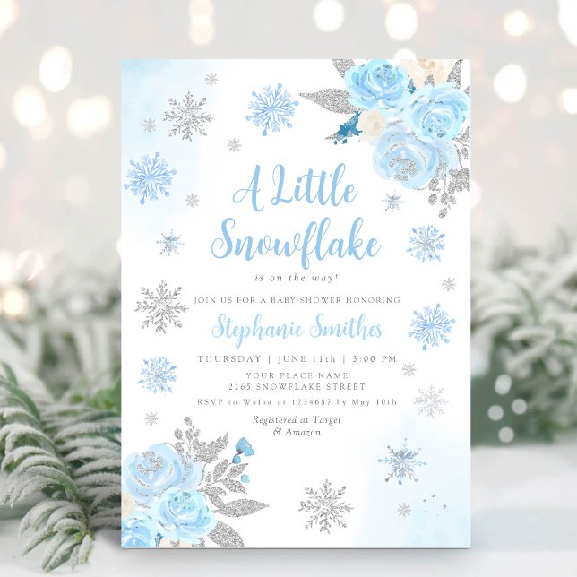 Invitation Aquarelle Snowflake Winter Boy Baby shower (Créateur téléchargé)