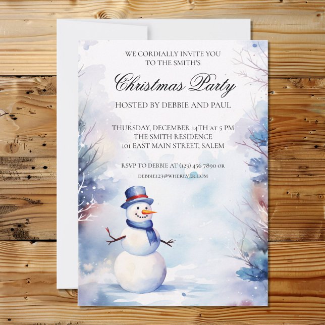 Invitation Aquarelle Snowman à la fête de Noël des neiges (Créateur téléchargé)