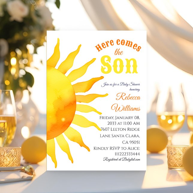 Invitation Aquarelle Soleil vient ici Son Baby shower soleil (Créateur téléchargé)