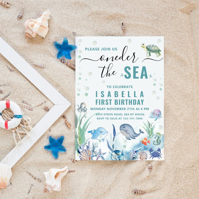 Invitation Aquarelle sous la mer 1er anniversaire (Créateur téléchargé)