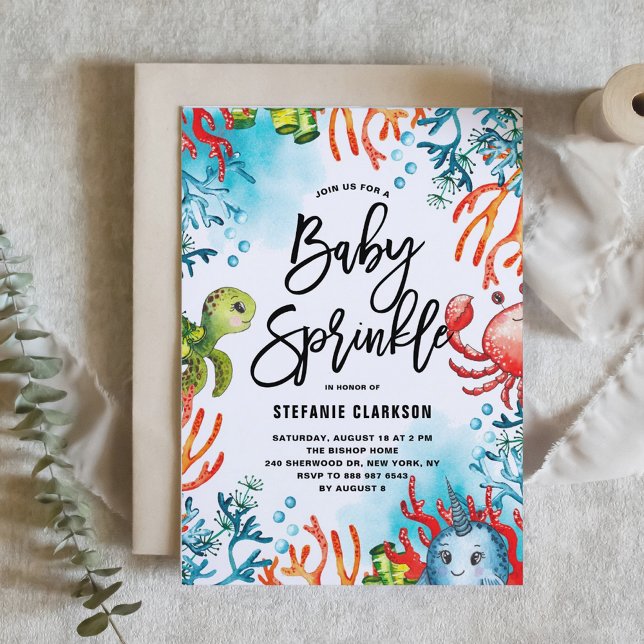 Invitation Aquarelle sous la mer Amis Baby Sprinkle (Watercolor Under the Sea Friends Baby Sprinkle Invitation)