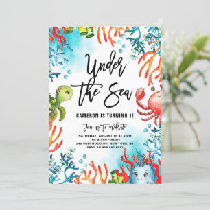 Invitation Aquarelle sous l'Anniversaire de enfant Sea Friend
