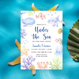 Invitation Aquarelle sous le Baby shower de mer Animaux marin