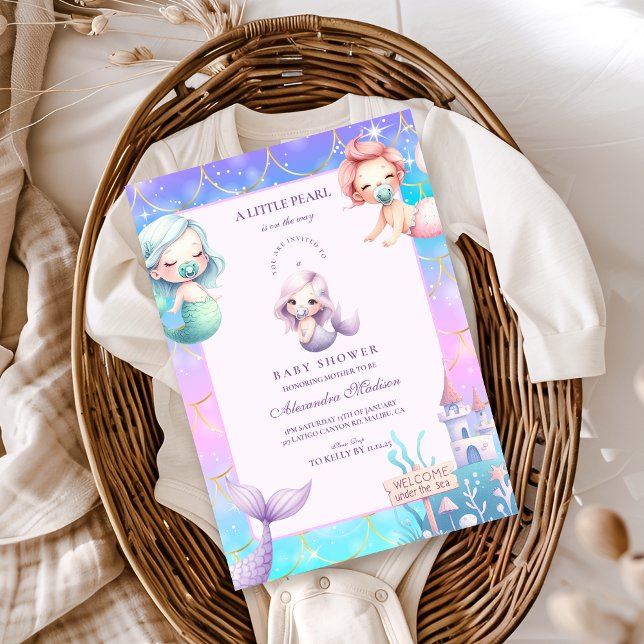 Invitation Aquarelle Sous Le Baby shower Sea Little Pearl (Créateur téléchargé)