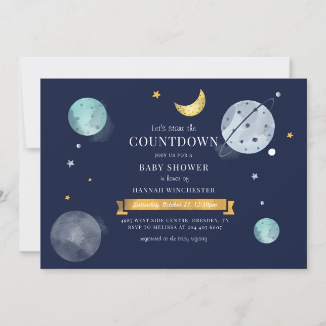 Invitation Aquarelle spatiale Baby shower de galaxie (Devant)