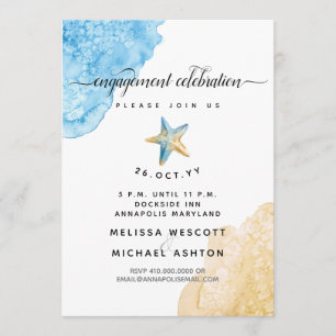 Invitation Aquarelle Starfish Mer + Fiançailles de la côte de