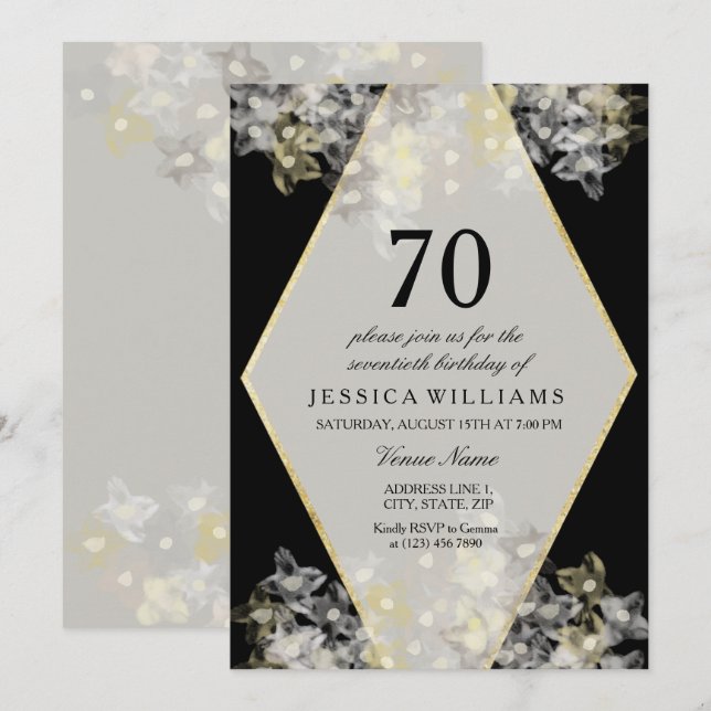 Invitation Aquarelle stylée Floral 70e anniversaire (Devant / Derrière)