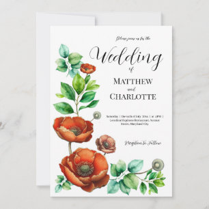 Invitation Aquarelle Sublime Rouge Poppies en style Vintage