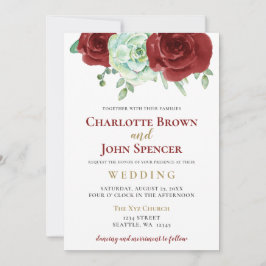 Invitation aquarelle succulent bordeaux or mariage floral
