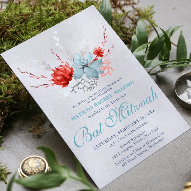 Invitation Aquarelle Succulent Floral Bat mitzvah botanique (Créateur téléchargé)