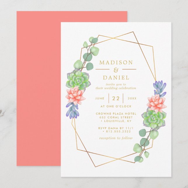 Invitation Aquarelle Succulent Terrarium Mariage (Devant / Derrière)