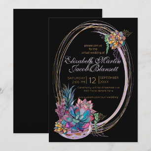 Invitation Aquarelle Succulent, violet noir Mariage virtuel