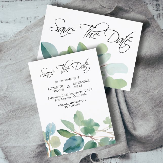 Invitation Aquarelle Succulente Eucalyptus Enregistrer la dat (Créateur téléchargé)