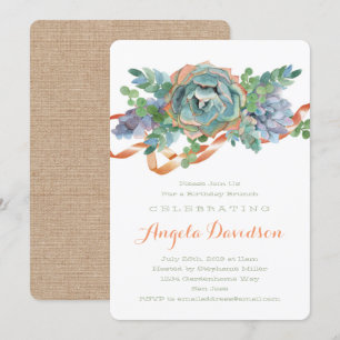 Invitation Aquarelle Succulente fête d'anniversaire Brunch