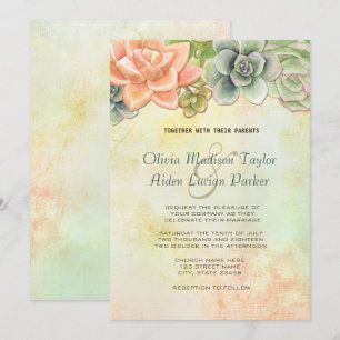 Invitation Aquarelle Succulente Pêche Mariage Florale