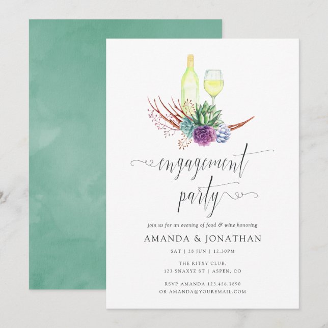 Invitation Aquarelle Succulente Vin Tasting Party (Devant / Derrière)