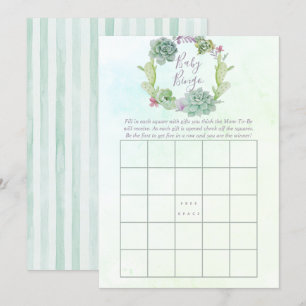 Invitation Aquarelle Succulents Baby shower Bingo bébé