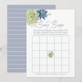 Invitation Aquarelle Succulents Baby shower Bingo bébé