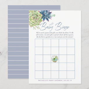 Invitation Aquarelle Succulents Baby shower Bingo bébé