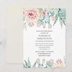 Invitation Aquarelle succulents baby shower. Cactus floral