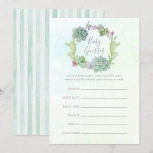 Invitation Aquarelle Succulents Baby shower Jeu de devis