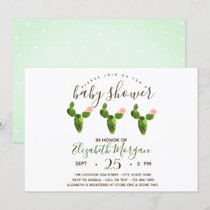 Invitation Aquarelle Succulents Baby shower Pois