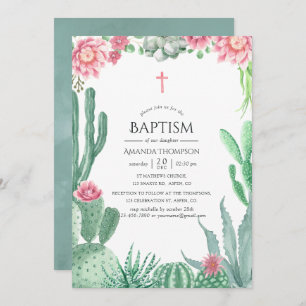 Invitation Aquarelle Succulents Baptême