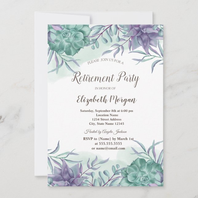 Invitation Aquarelle Succulents Désert Retraite (Devant)