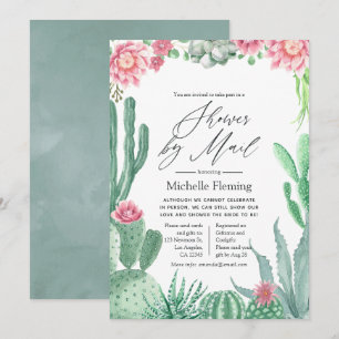 Invitation Aquarelle Succulents Douche par courrier