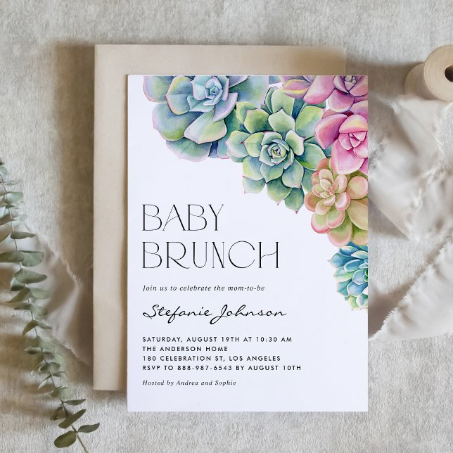 Invitation Aquarelle Succulents Été Bébé Brunch (Créateur téléchargé)