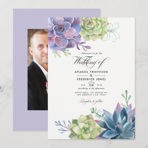 Invitation Aquarelle Succulents Photo Mariage