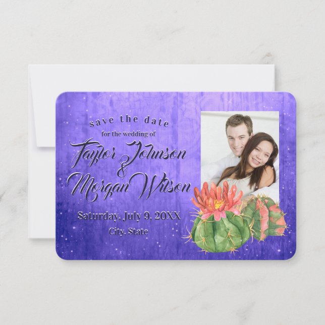 Invitation Aquarelle Succulents Photo Purple Enregistrer La D (Devant)