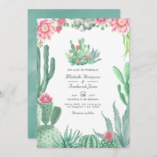 Invitation Aquarelle Succulents QR Code RSVP Mariage