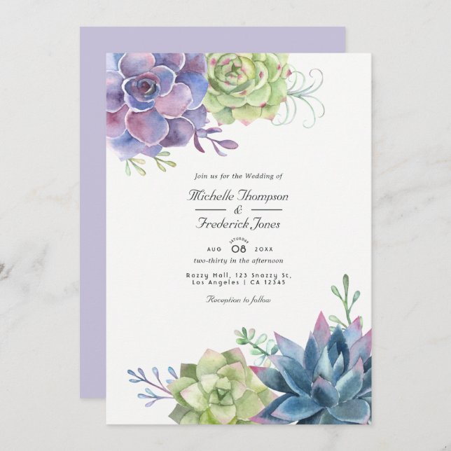 Invitation Aquarelle Succulents QR Code RSVP Mariage (Devant / Derrière)