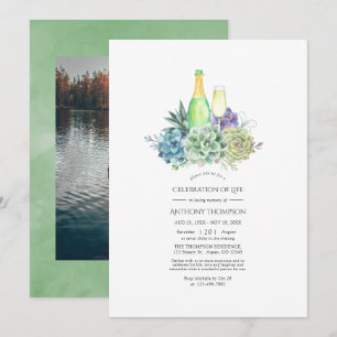 Invitation Aquarelle Succulents Vin Célébration de la vie