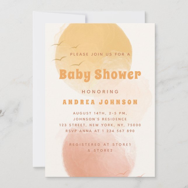 Invitation Aquarelle Sun Boho Baby shower esthétique Abstrait (Devant)