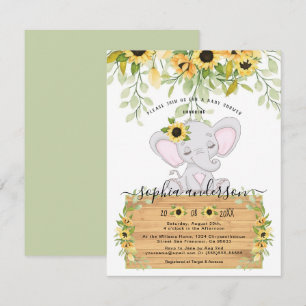 Invitation Aquarelle Sunflower & Elephant Girl Baby shower 