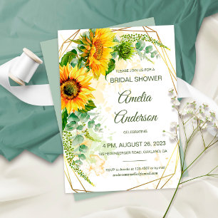 Invitation Aquarelle Sunflower Gold Frame Fête des mariées