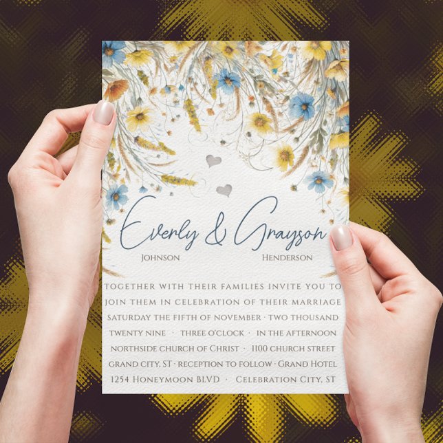 Invitation Aquarelle Sunny Jaune Élégance Mariage Floral (Créateur téléchargé)
