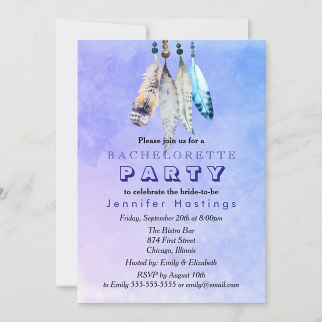 Invitation Aquarelle sur Bachelorette bleu violet (Devant)