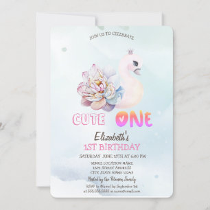 Invitation Aquarelle Swan Flower 1er