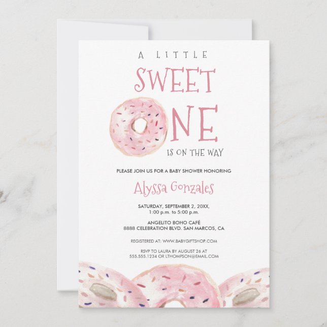 Invitation Aquarelle Sweet One Donut Baby shower à thème (Devant)