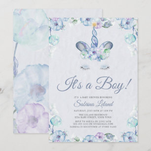 Invitation Aquarelle Sweet Unicorn C'est un Baby shower garço