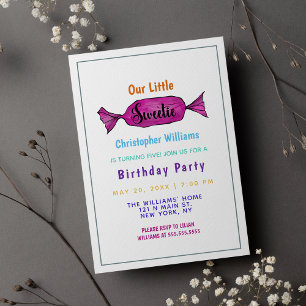 Invitation Aquarelle Sweetie Colorée Bonbons fête d'anniversa