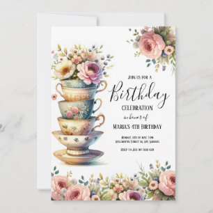 Invitation Aquarelle Tea Party Cute Anniversaire de enfant In
